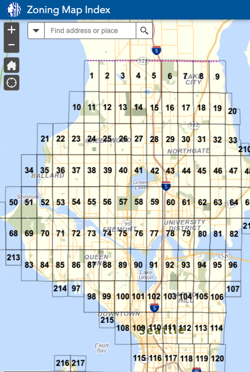 a map of Seattle's construction zones for the purpose of remodeling permits and construction planning
