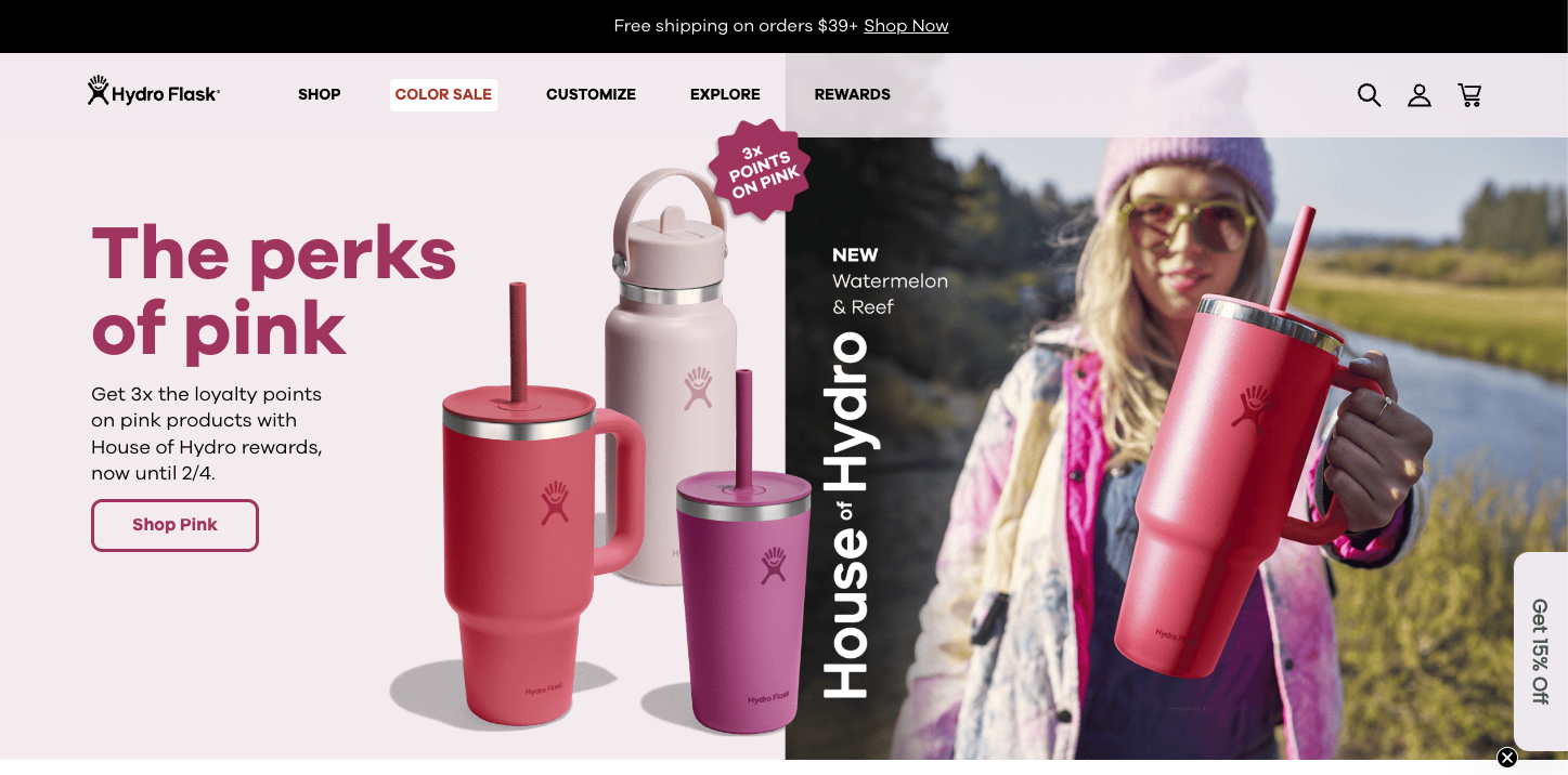 HydroFlask CTA example: Shop Pink