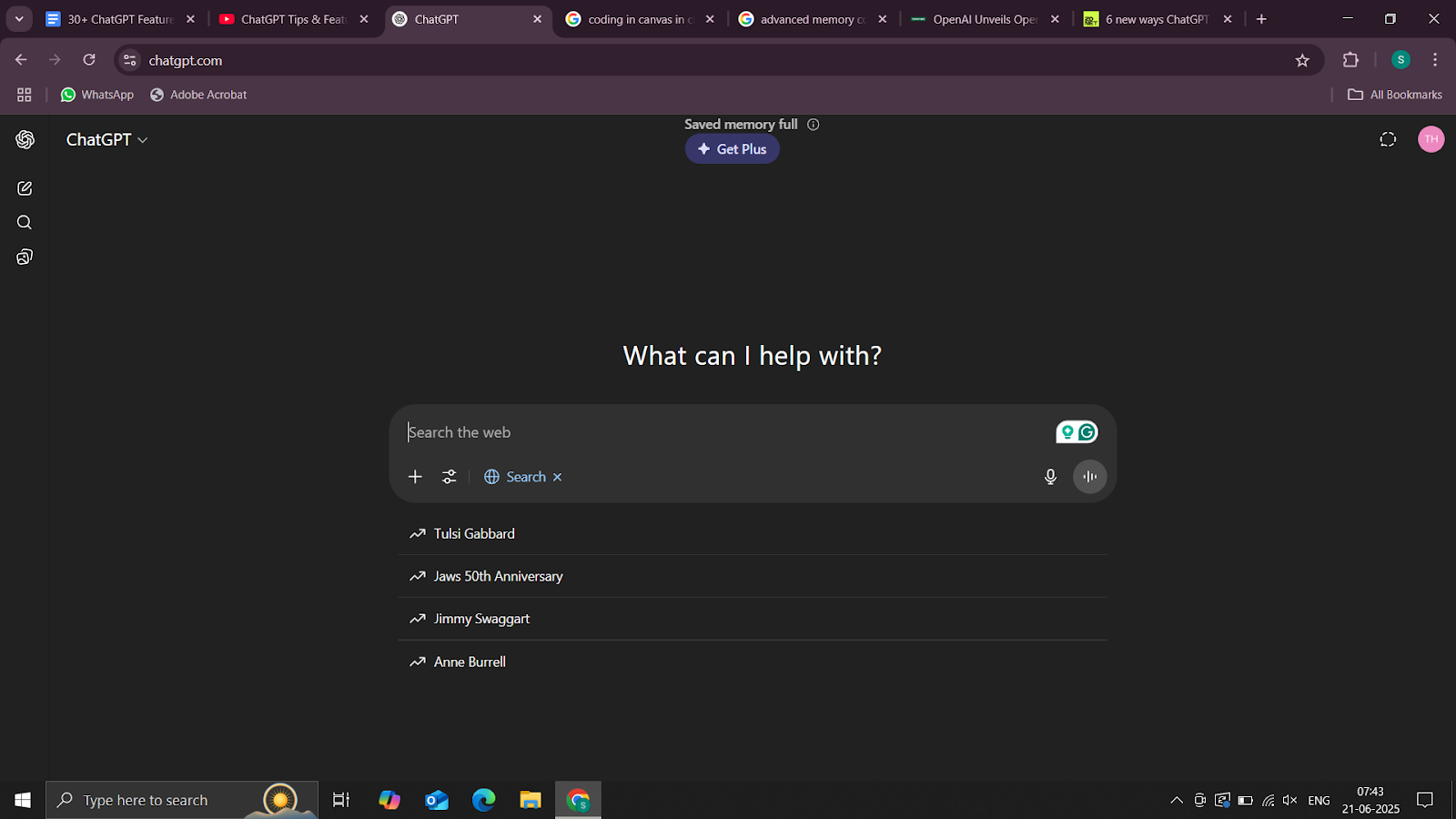 web searching in chatgpt feature