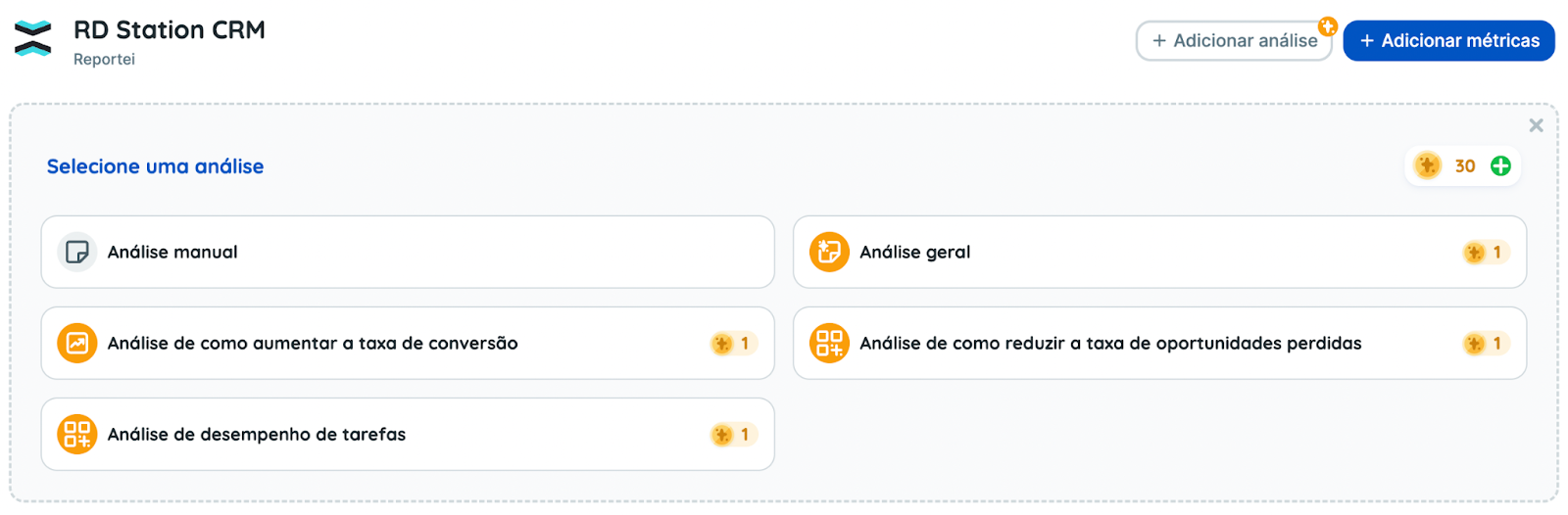 Análises de RD Station CRM no Reportei AI