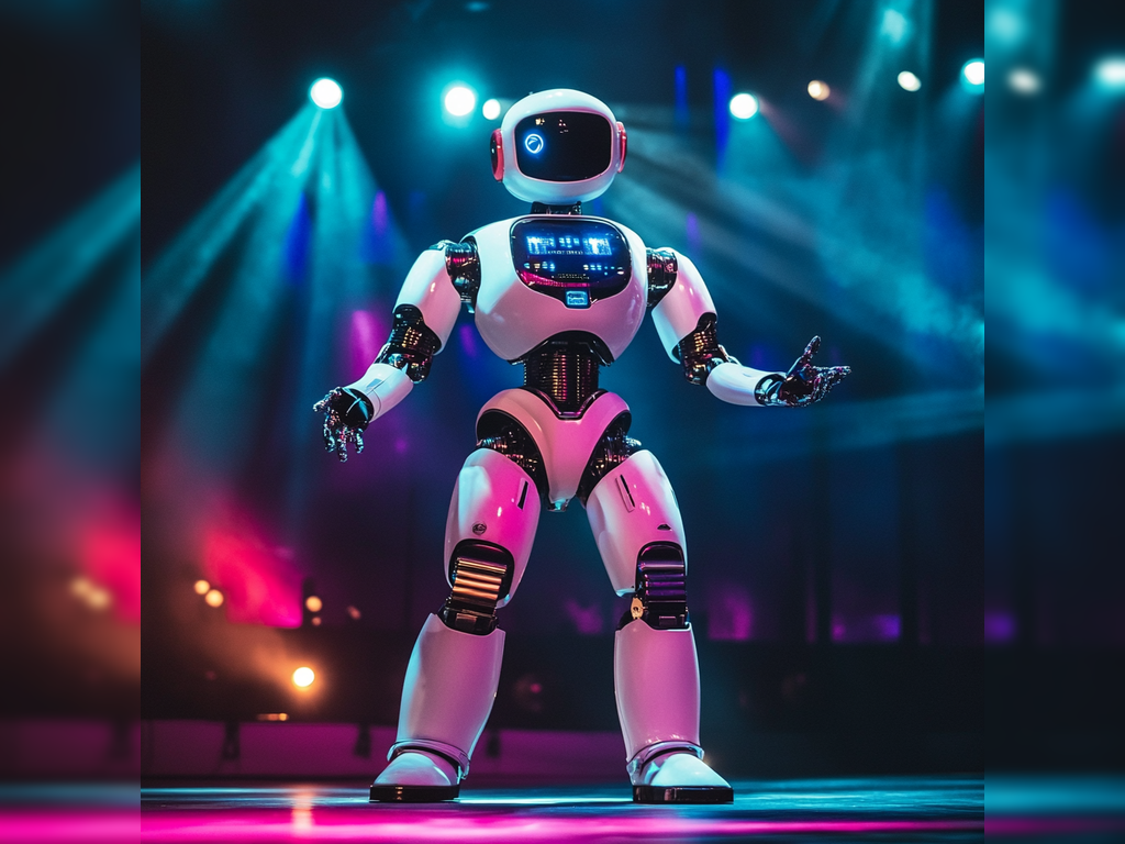 A robot performing up on stage (AI in entertainment)