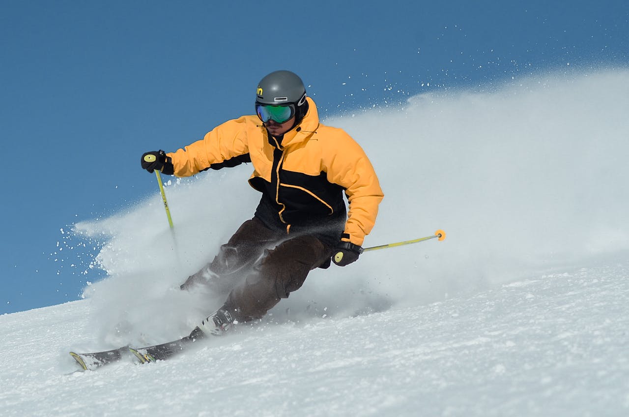 Man skiing in warm clothes