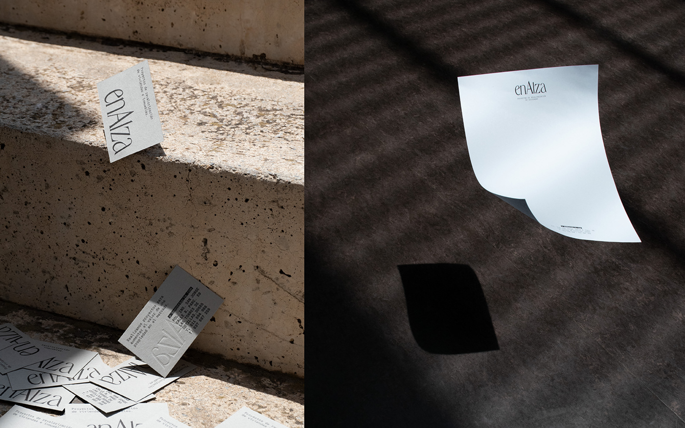 Branding: business card and sheet for a real state company in an art direction photography