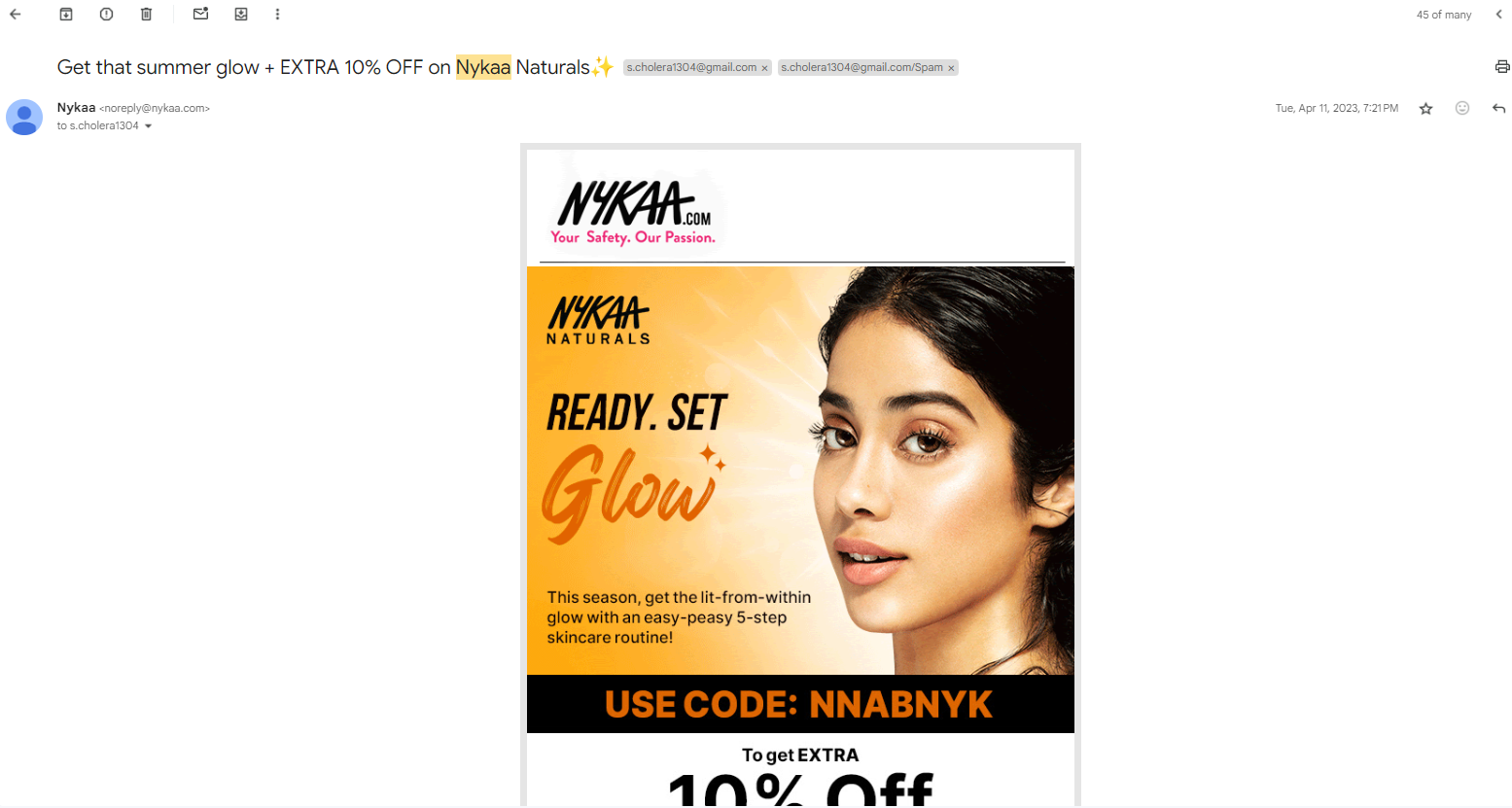 Nykaa's personalized email reminder