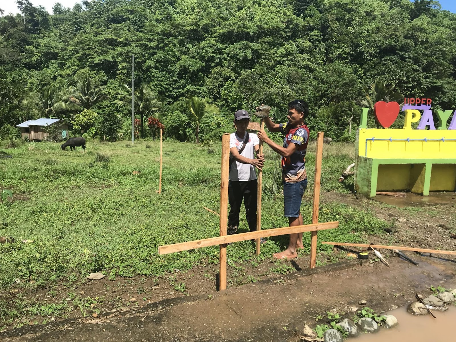 Workers starting on the foundation at Upper Paya Elementary School in rural Philippines