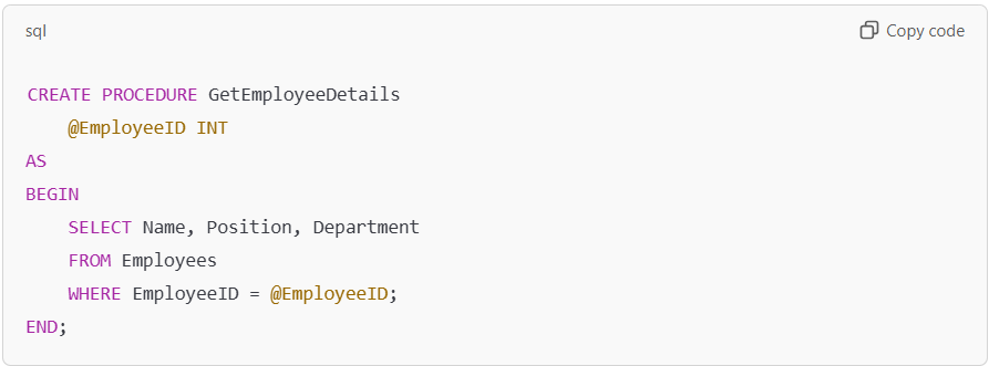 SQL procedure to fetch employee details.