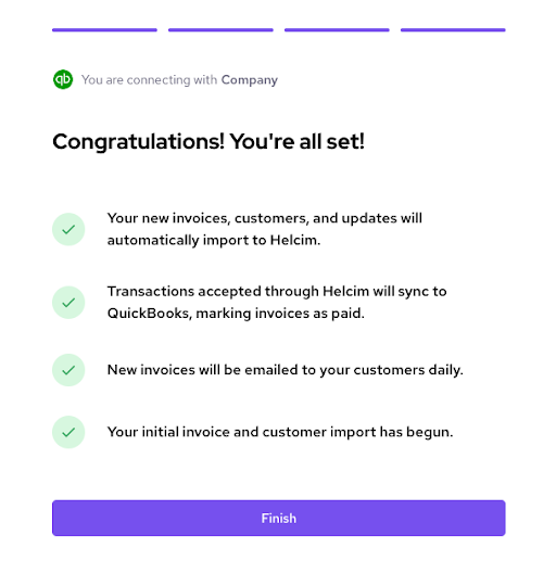 Successfully integrates QuickBooks to Helcim