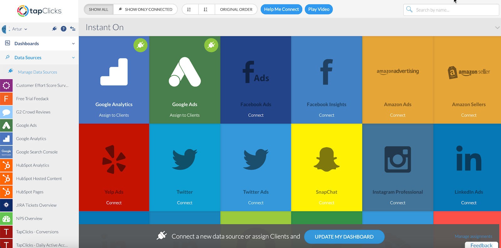 TapClicks live integrations with social media platforms.