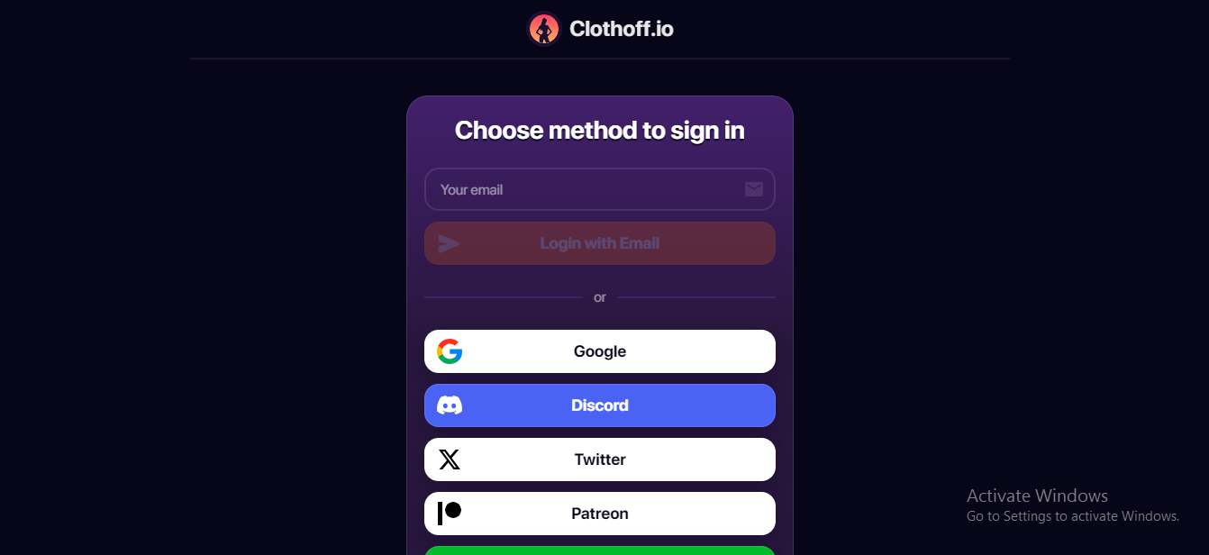 Signing up for clothoff AI