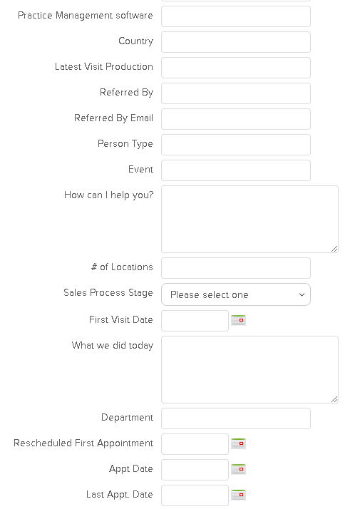 A screenshot of a CRM database with disorganized custom fields.