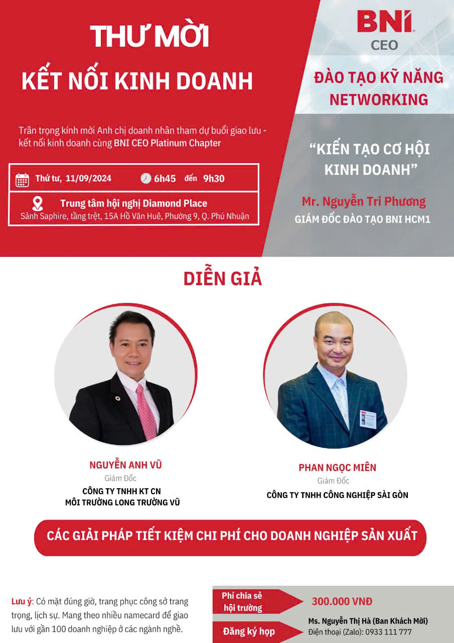 Thư mời “Kết Nối Kinh Doanh” Tại BNI CEO 