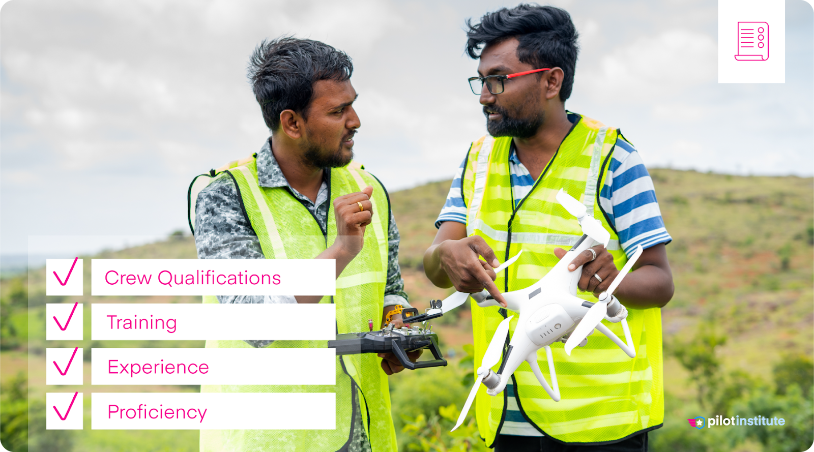 A drone instructor teaches a student.