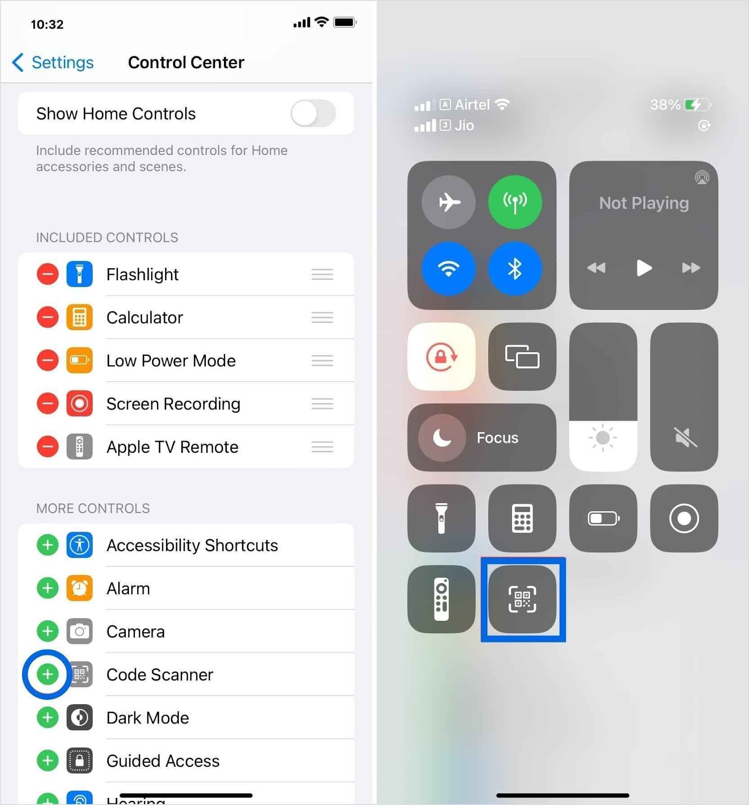 Scan a QR code using the iPhone Control Center