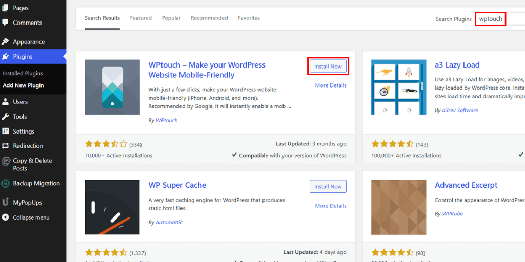 wptouch search