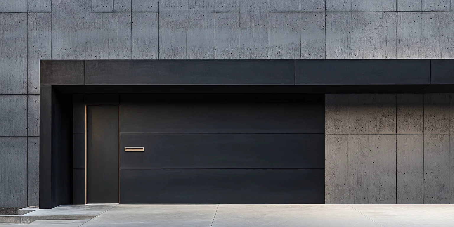 A garage door with a concrete wall    AI-generated content may be incorrect.