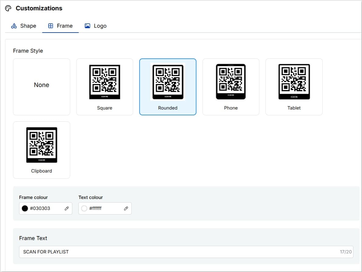 Customize QR code frame