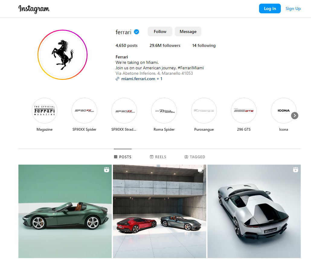 Ferrari official Instagram page