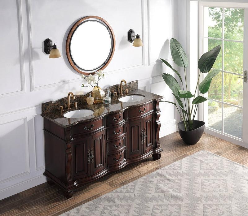 64" Traditional Style Cherry Wood Hopkinton Double Sink Bathroom Vanit –  Chans Furniture