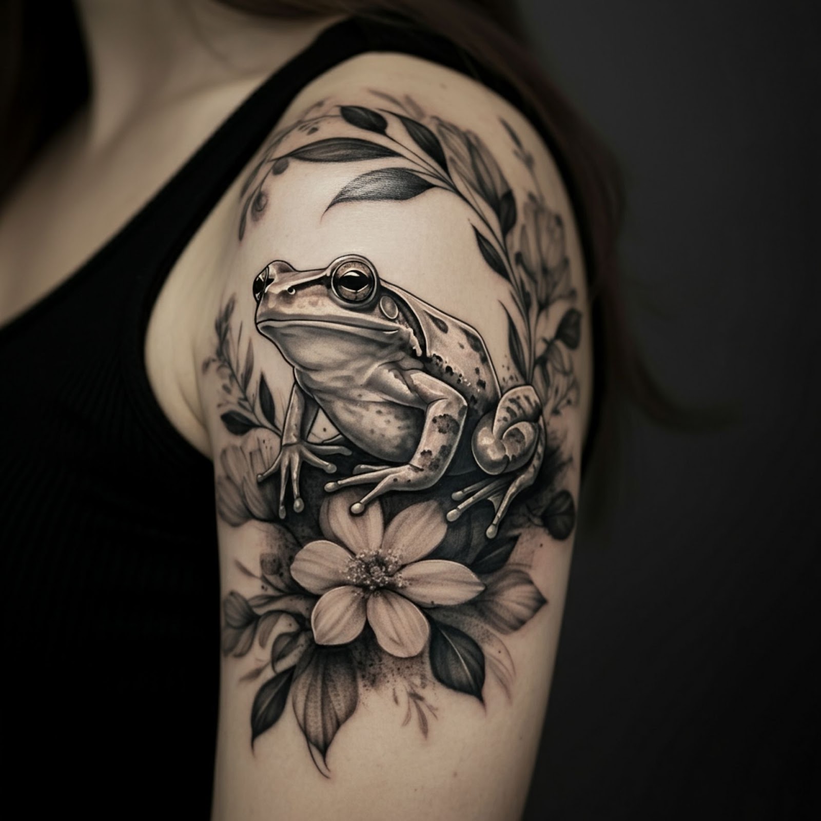 Black and Grey Frog Tattoo