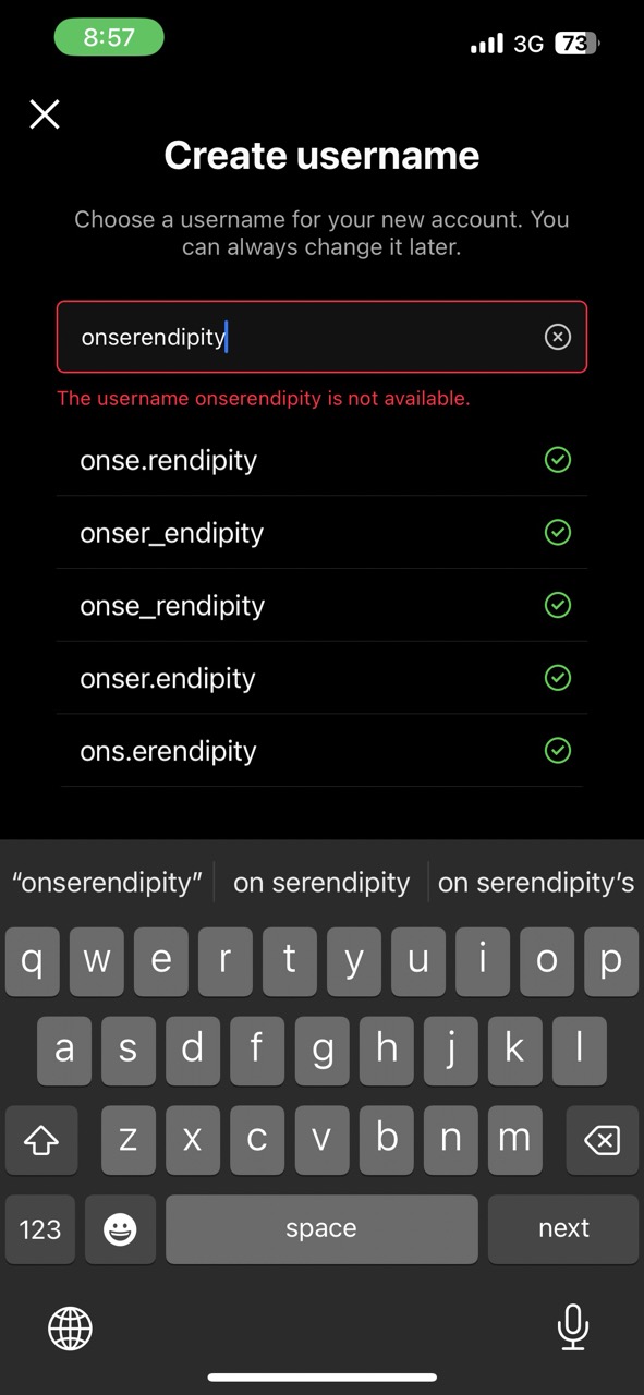 A screenshot of picking a username but it's unavailable