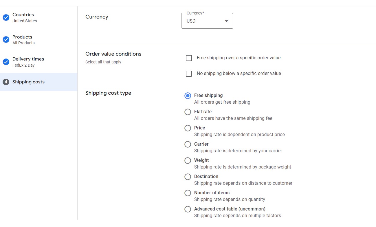 shipping options