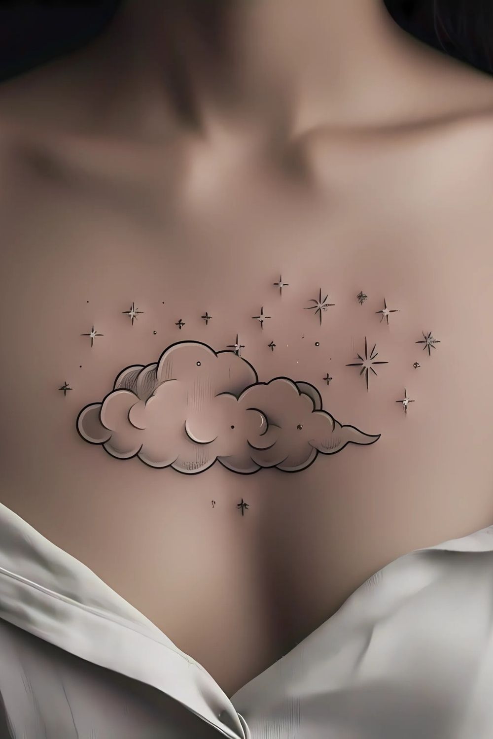 Cloud Tattoo with a Starry Night Chest