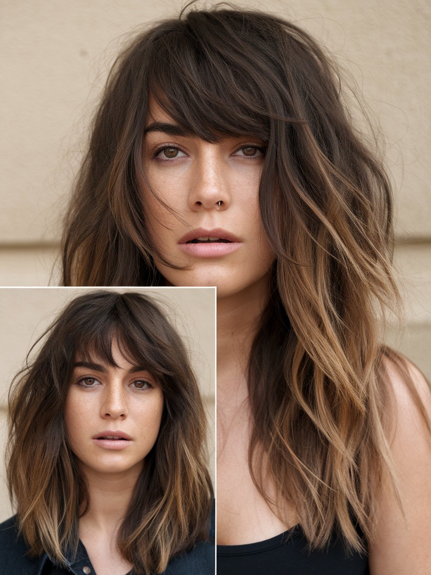 59. Messy & Tousled Waves with Bangs