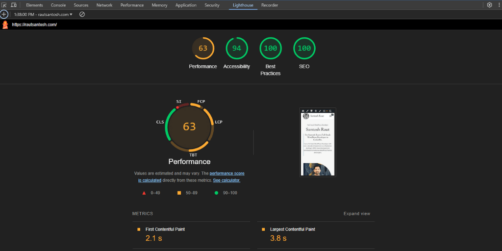 google lighthouse mobile report