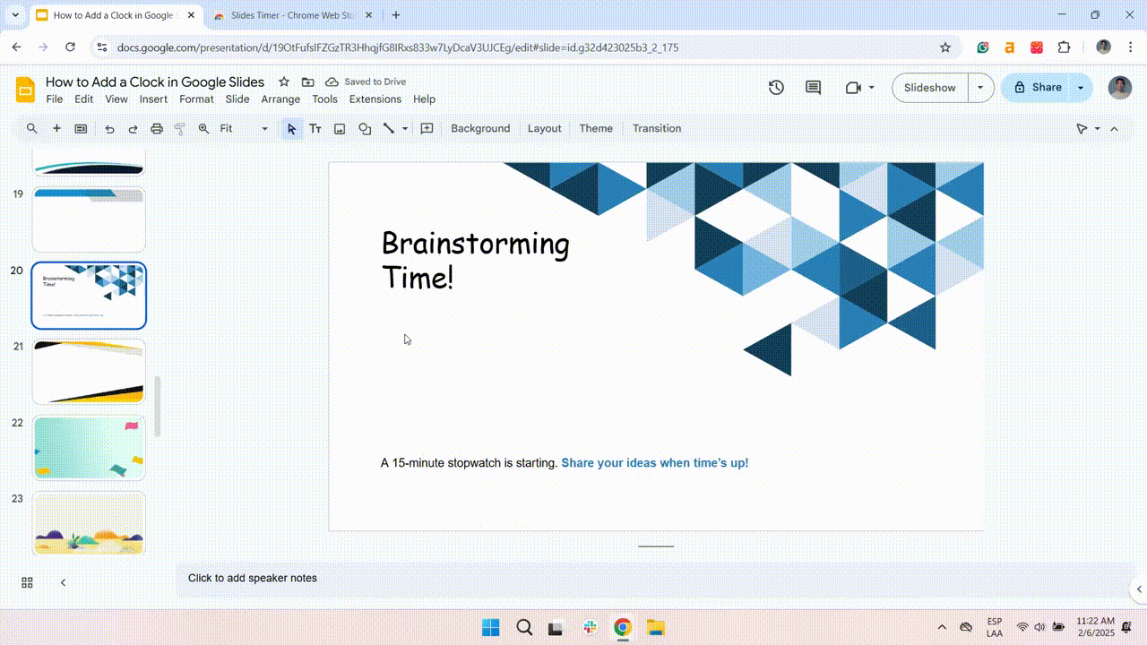 How to add a stopwatch to Google Slides