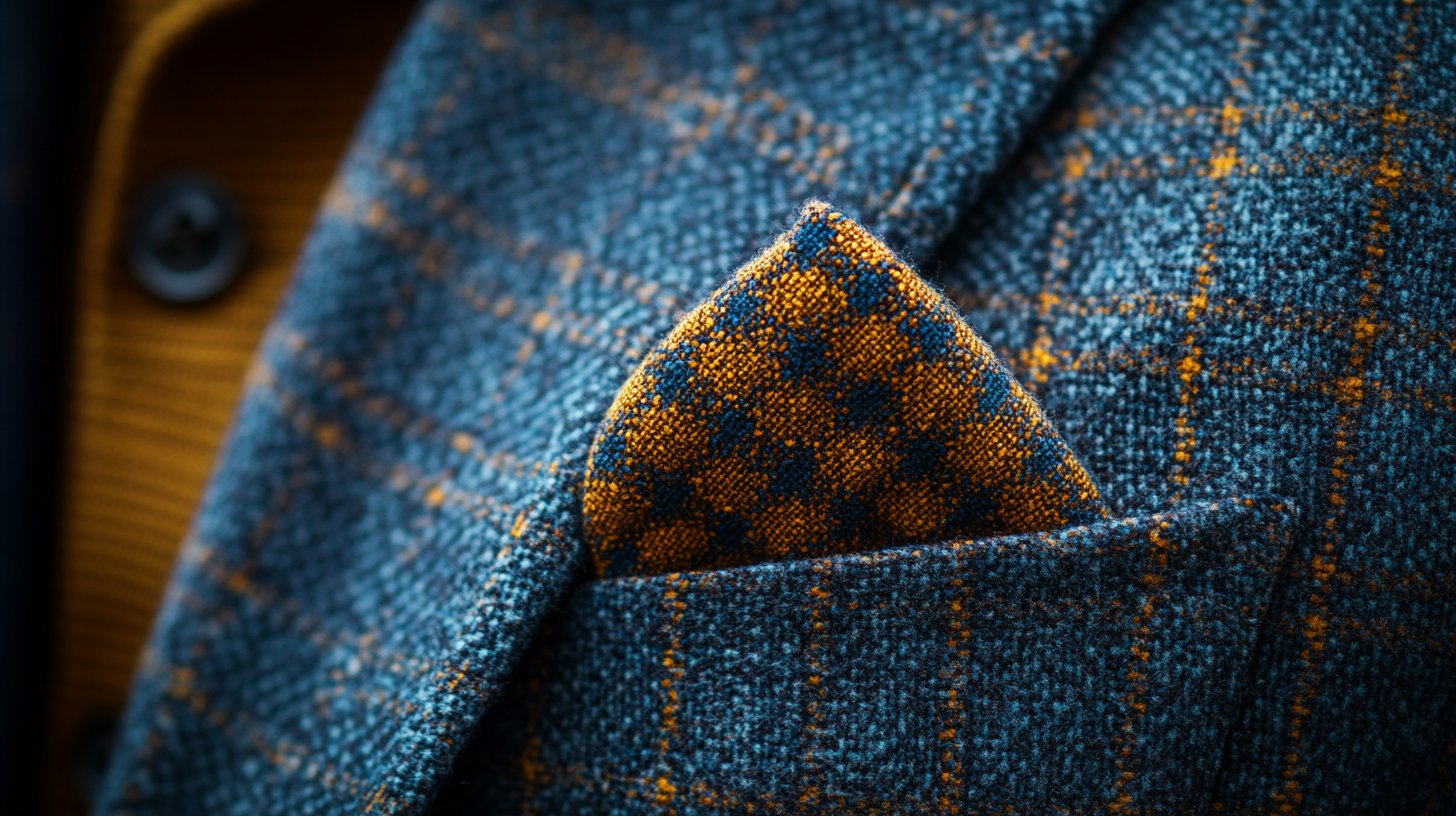 
A close-up of a pocket square styled in different types of attire, such as a casual blazer, a sport coat, or even a casual jacket. The pocket square is folded neatly, adding a touch of elegance to each look. Soft lighting highlights the versatility of the pocket square, making it a perfect accessory to elevate not just suits, but a variety of outfits for a polished, refined appearance