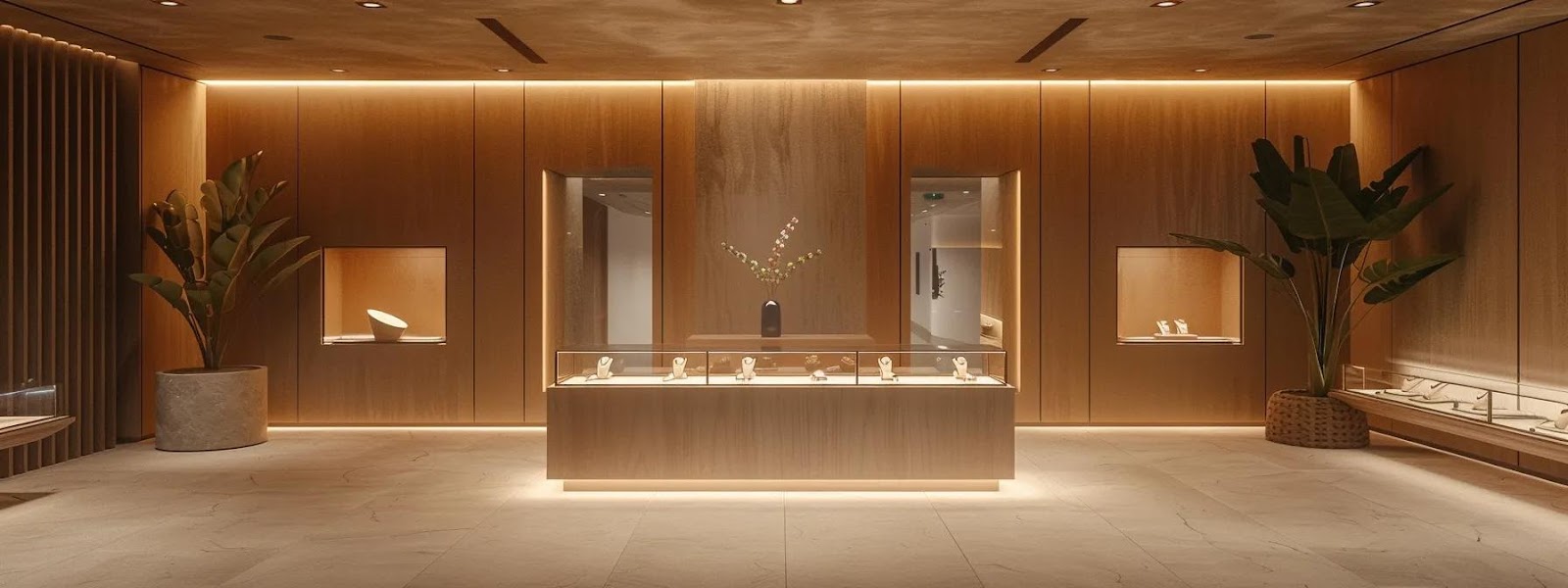 a sophisticated jewelry display arranged in a sleek, modern office, showcasing luxurious pieces that reflect personal values and style, illuminated by soft artificial lighting to highlight their intricate details.
