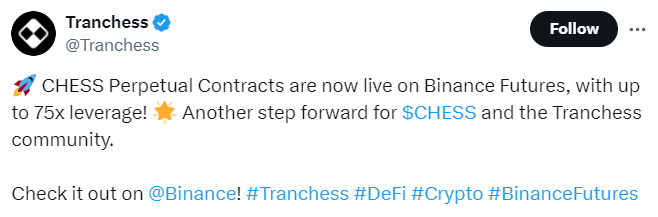 Binance launched the CHESS/USDT