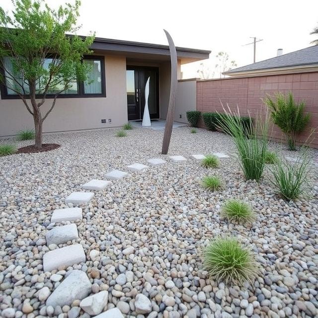 Zen-Inspired Pebble Garden with Focal Sculpture
