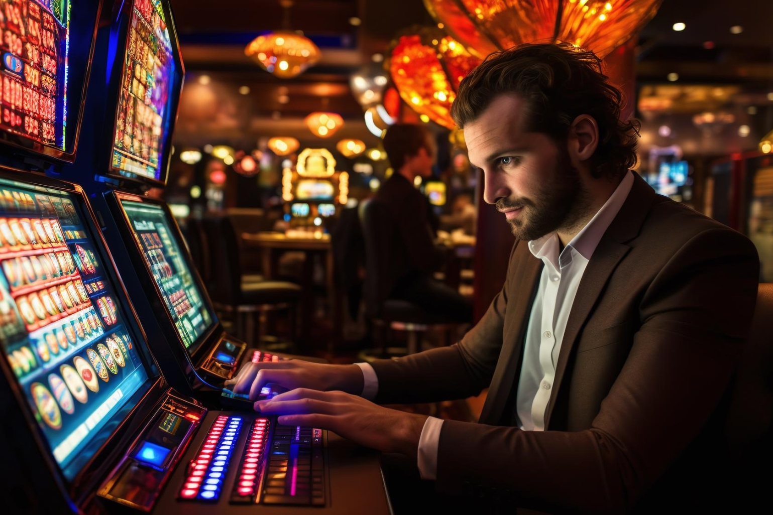  vibrant digital display of online casino games like slots, poker, and roulette.