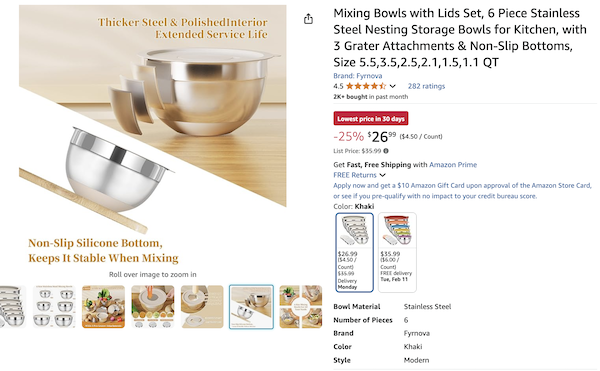 Amazon Stainless Steel Nesting Bowl Product Title