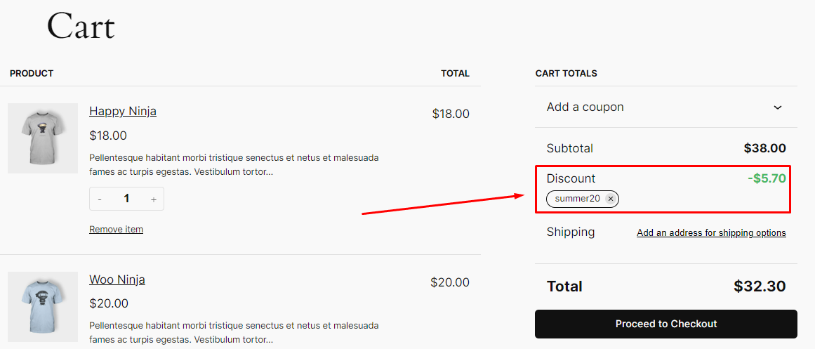 WooCommerce cart discounts