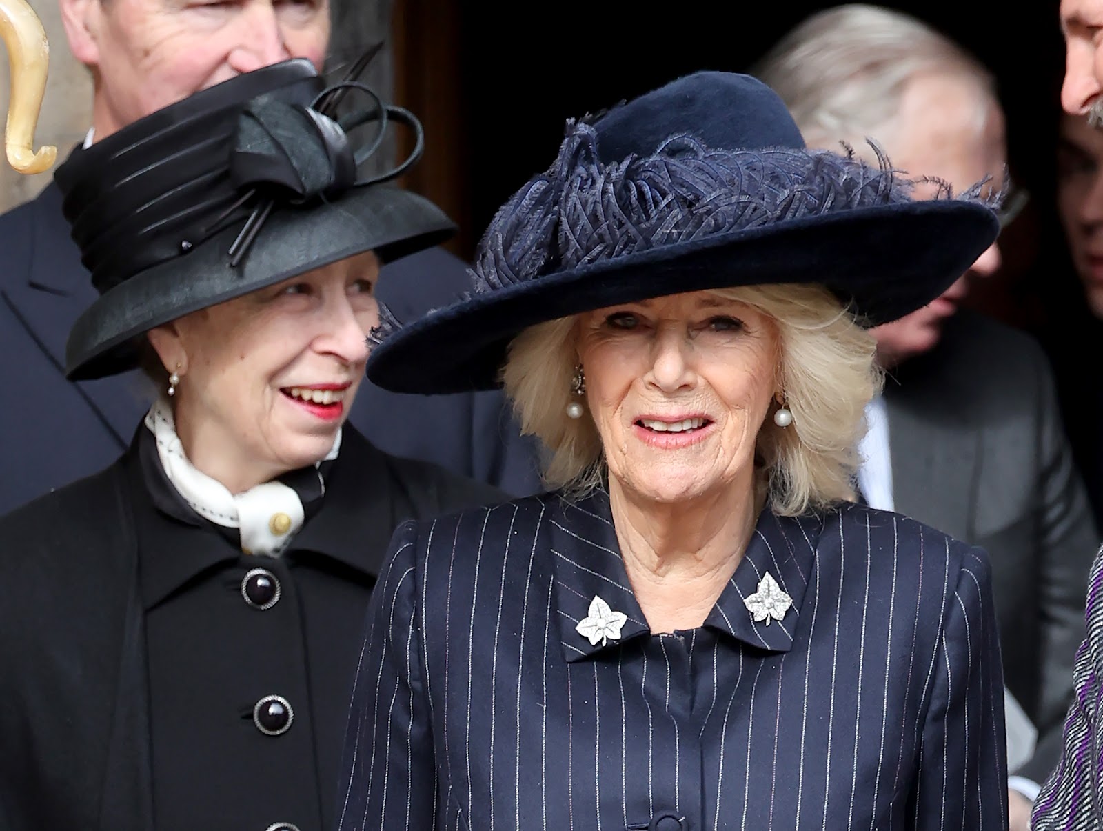 Princess Anne and Queen Camilla leaving the Thanksgiving Service for King Constantine of the Hellenes at St. George's Chapel on February 27, 2024, in Windsor, England. | Source: Getty Images