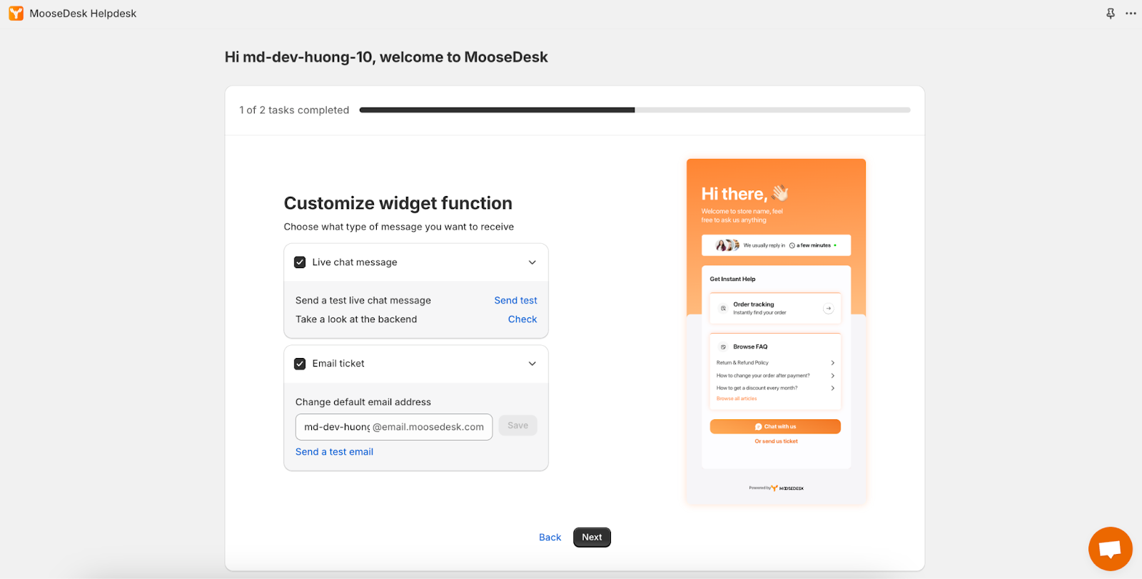 Revamped onboarding - Live chat and helpdesk feature - MooseDesk ver 1.2.4