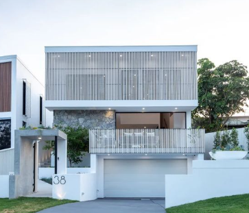 Metal and Stone Facade - House Front Design