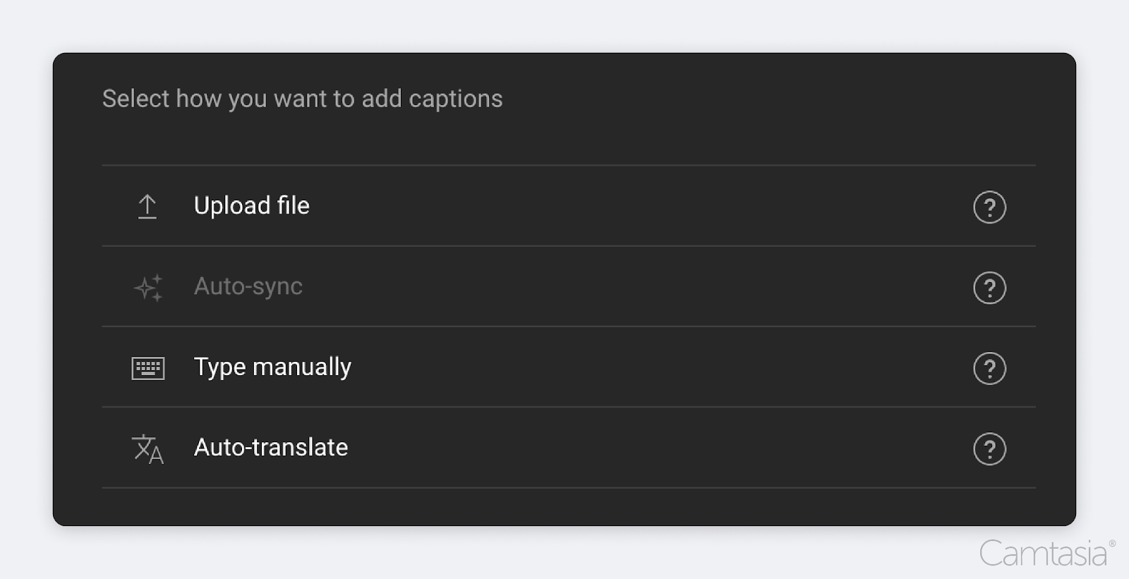 Four options of how to add captions in YouTube.