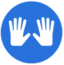 A blue circle with white hands in it

Description automatically generated