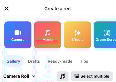 how to create reels on facebook - step 2