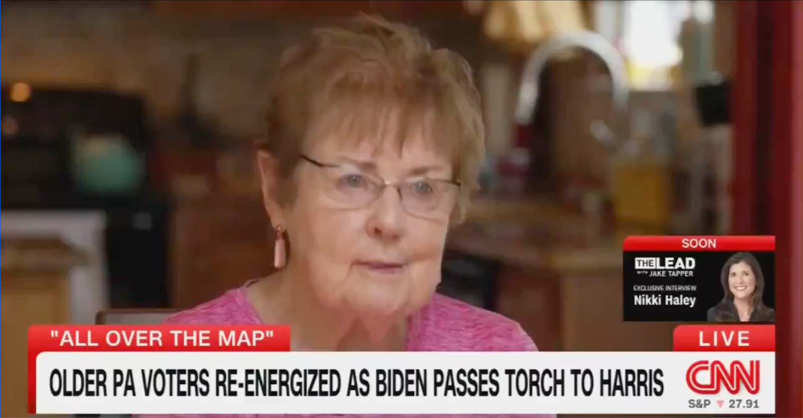 CNN Screenshot with text Older PA voters re-energized as Biden passes torch to Harris