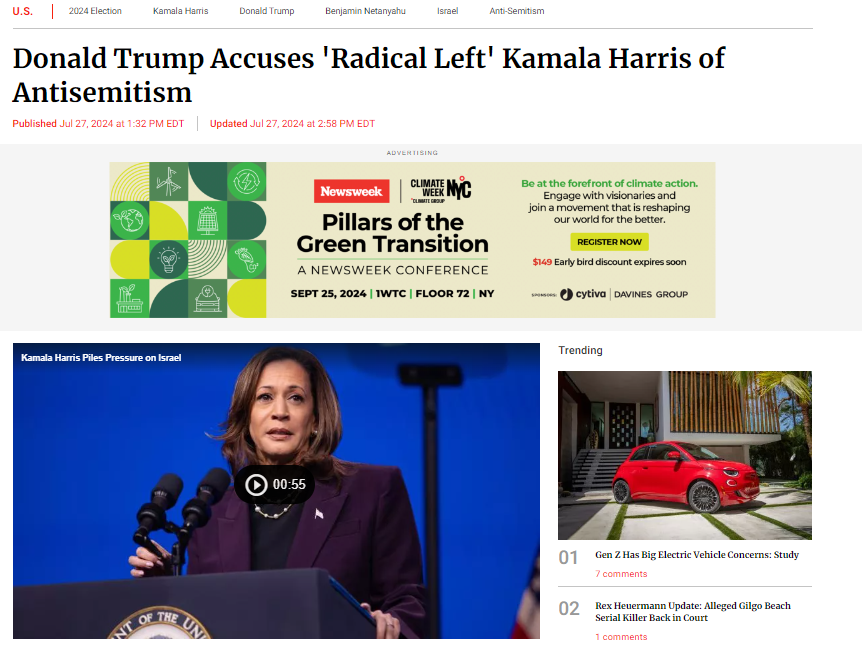 Trump accused Vice President Kamala Harris of anti-Semitism