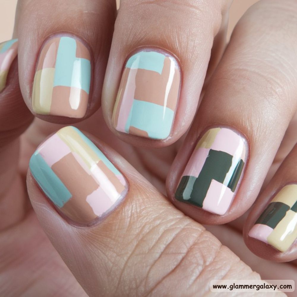 End of Summer Nails having Neutral Block Patterns