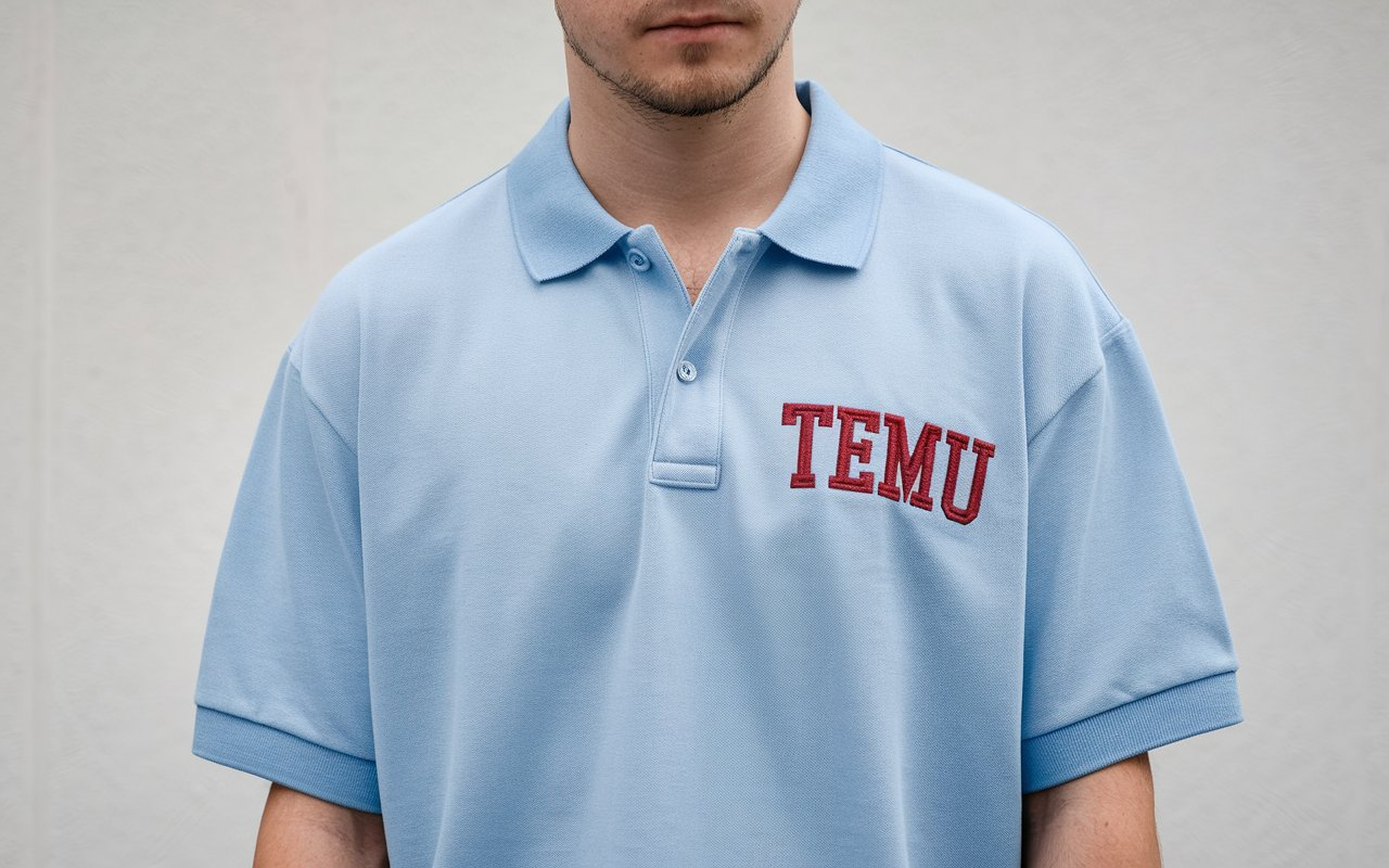 Men Light Blue Polo Shirt Temu 3X