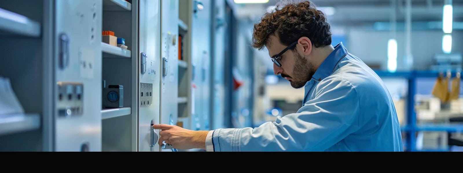 a modern office environment showcases a focused technician meticulously assembling a robust locker unit, surrounded by organized tools and neatly laid-out installation components, highlighting a methodical approach to secure locker installation.