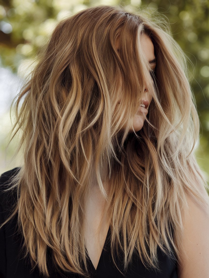 53. Voluminous Long Wavy Layered Hairstyle