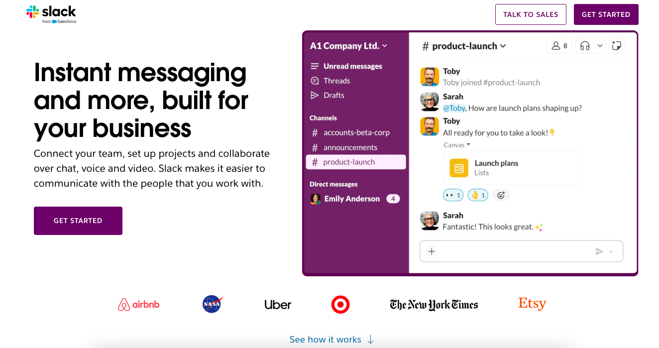 Slack landing page