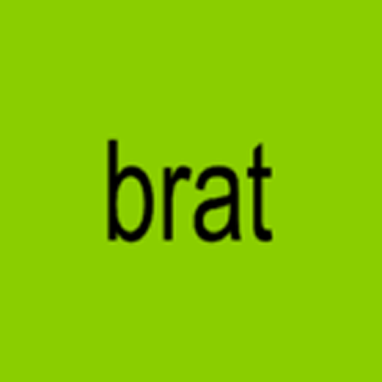 Album cover of Brat by Charli XCX, featuring the word 'brat' in blurry black text on a bright green background.